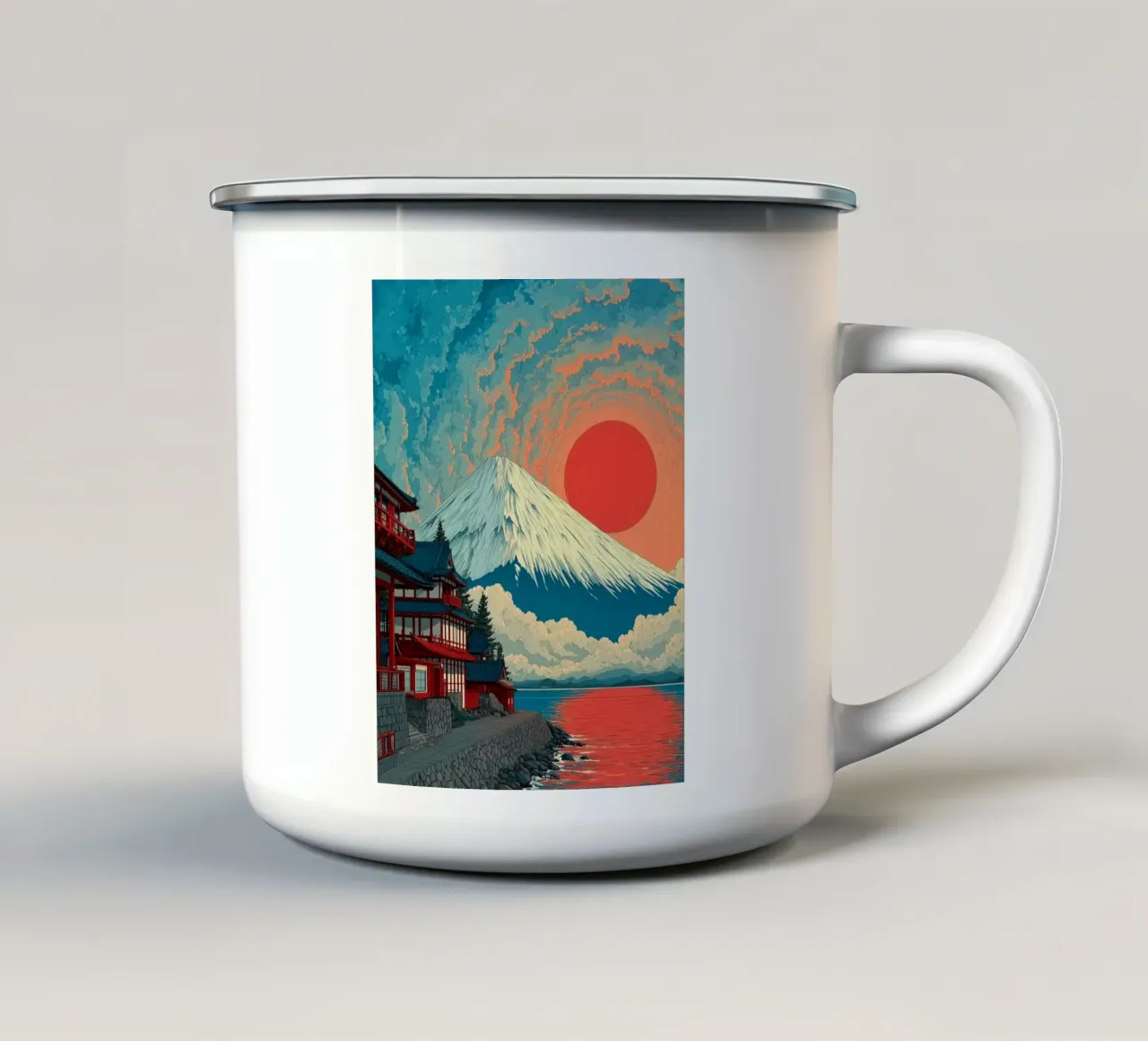 mountain and street in sunset tazza in smalto da scoten