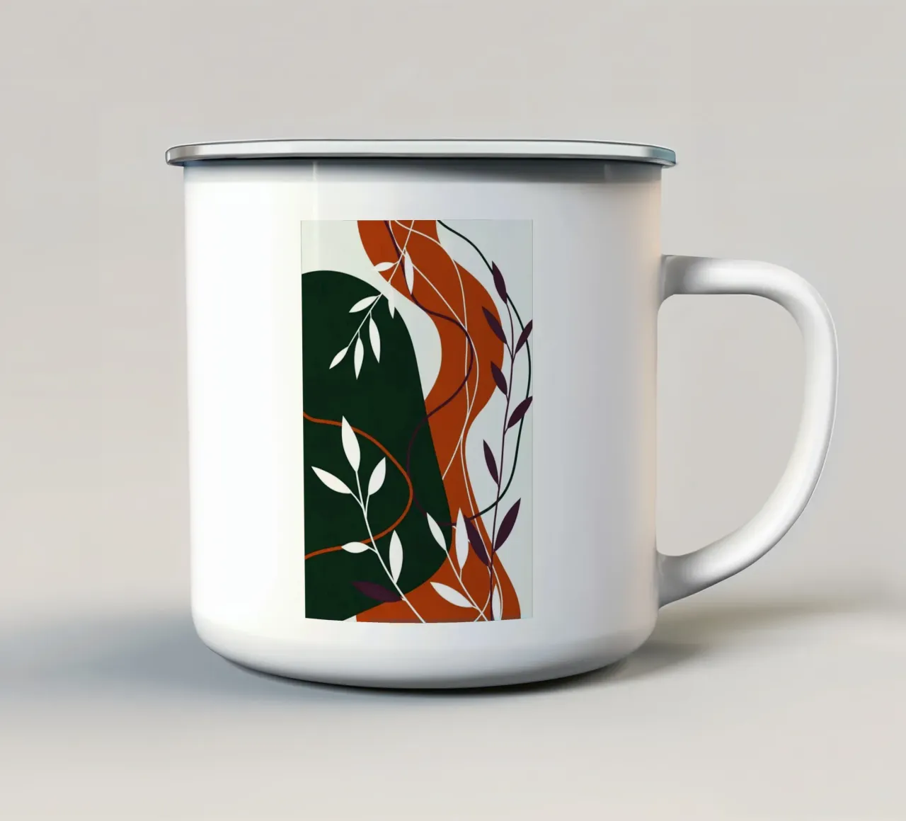 Abstract botanisch terracotta en smaragd emaille mok van Artistic-shop