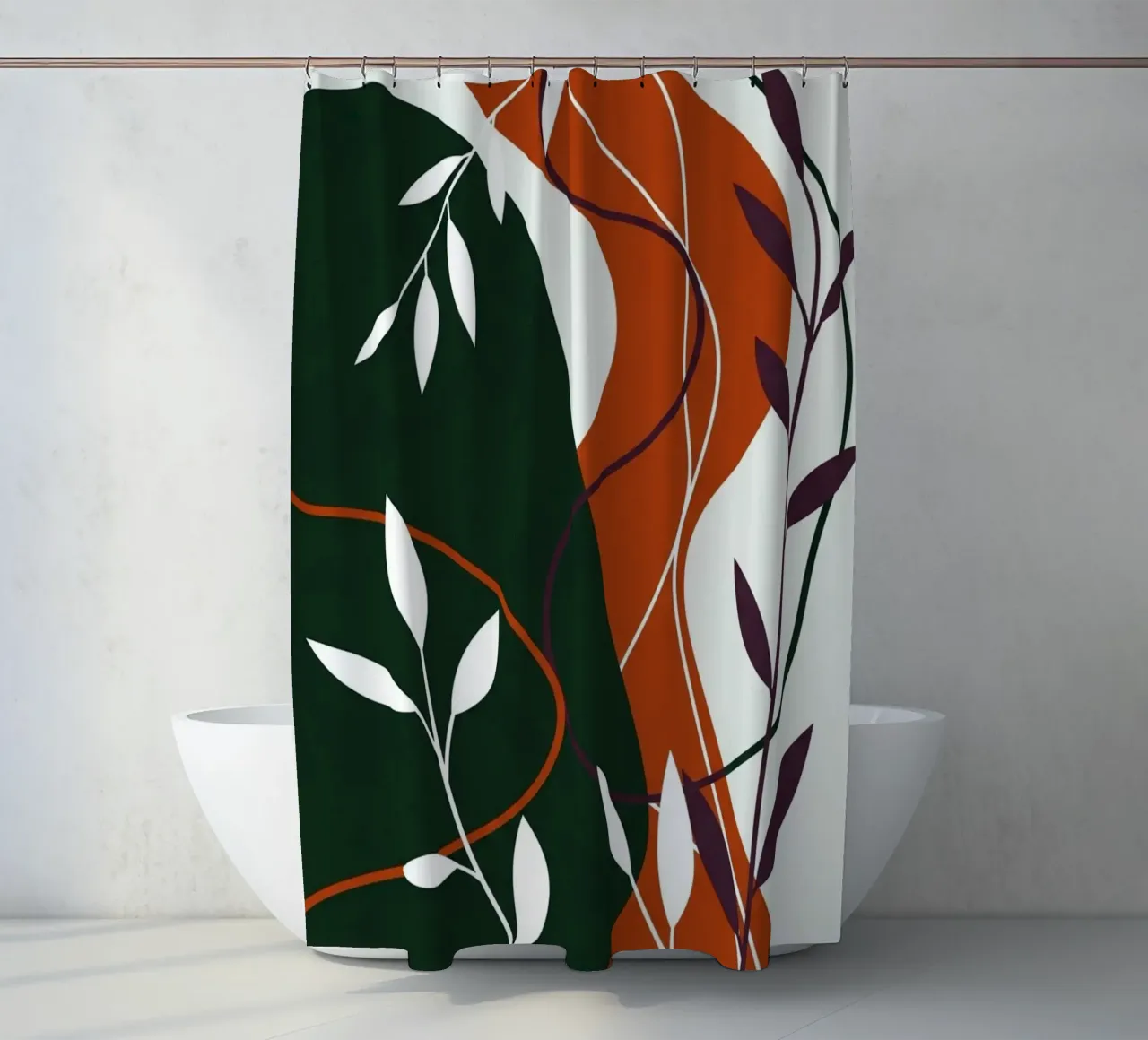 Abstract botanisch terracotta en smaragd douchegordijn van Artistic-shop