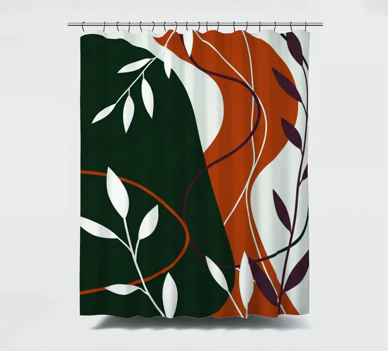 Abstract botanisch terracotta en smaragd douchegordijn van Artistic-shop