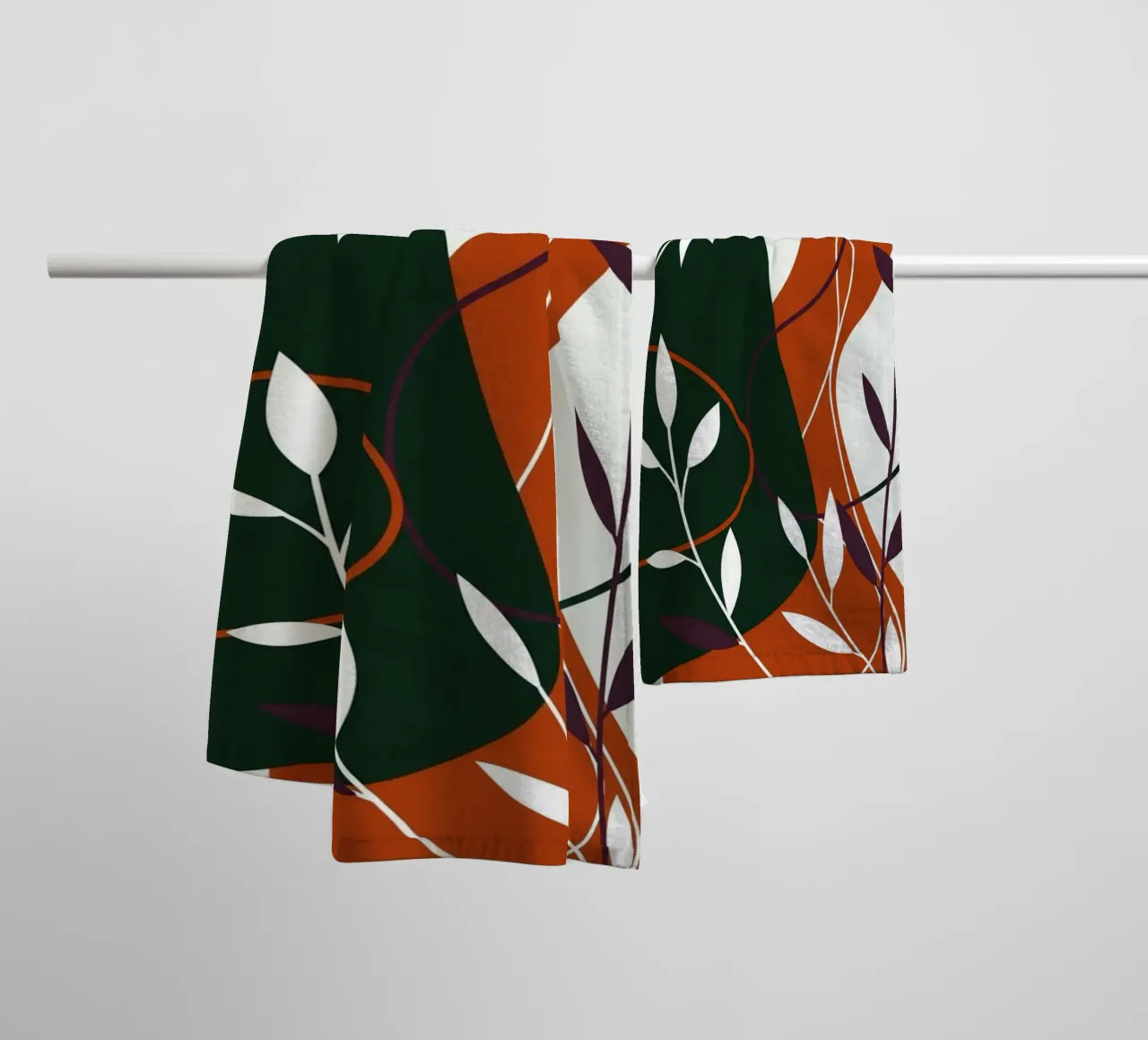 Abstract Terracotta and Emerald Botanical towel by Artistic-shop