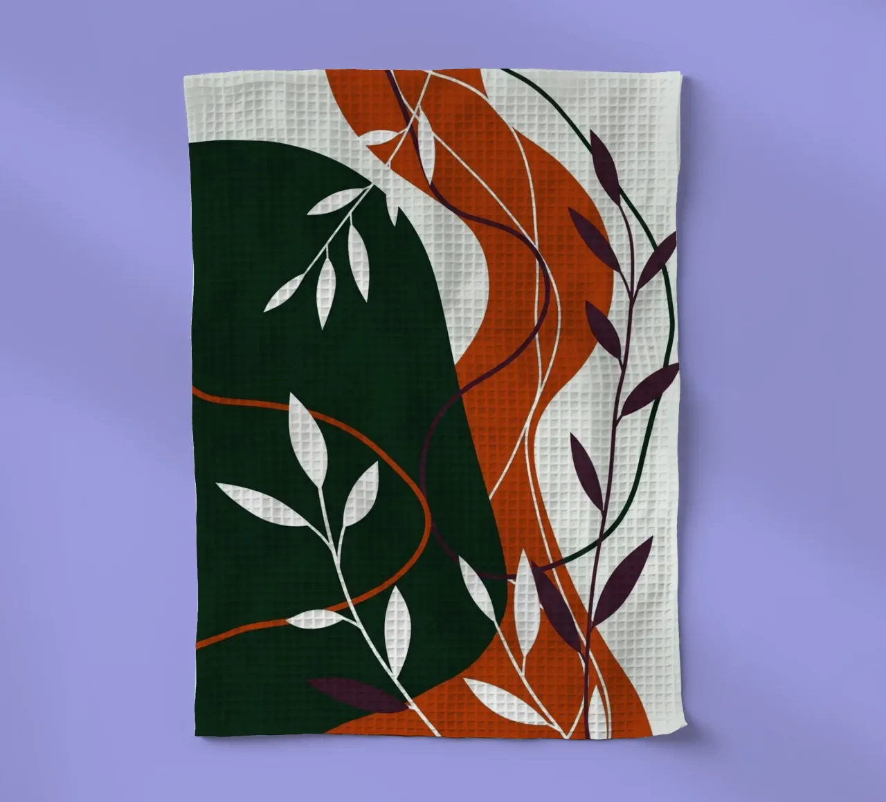 Abstract botanisch terracotta en smaragd theedoek van Artistic-shop