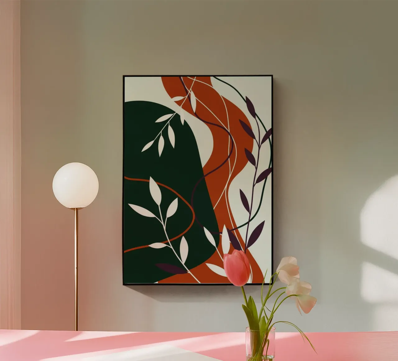 Abstract botanisch terracotta en smaragd acryl van Artistic-shop
