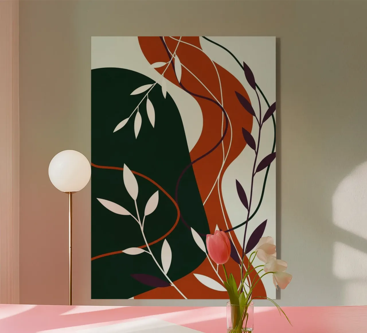 Abstract botanisch terracotta en smaragd acryl van Artistic-shop
