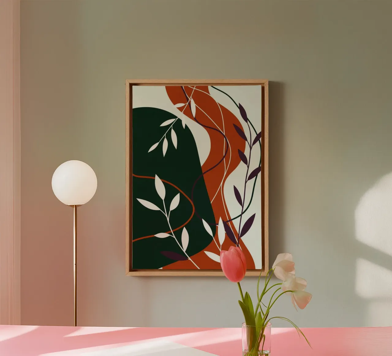 Abstract botanisch terracotta en smaragd canvas van Artistic-shop