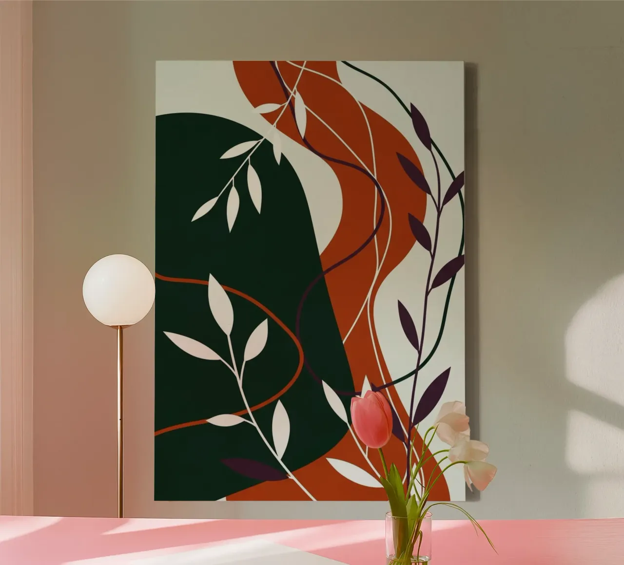Abstract botanisch terracotta en smaragd canvas van Artistic-shop