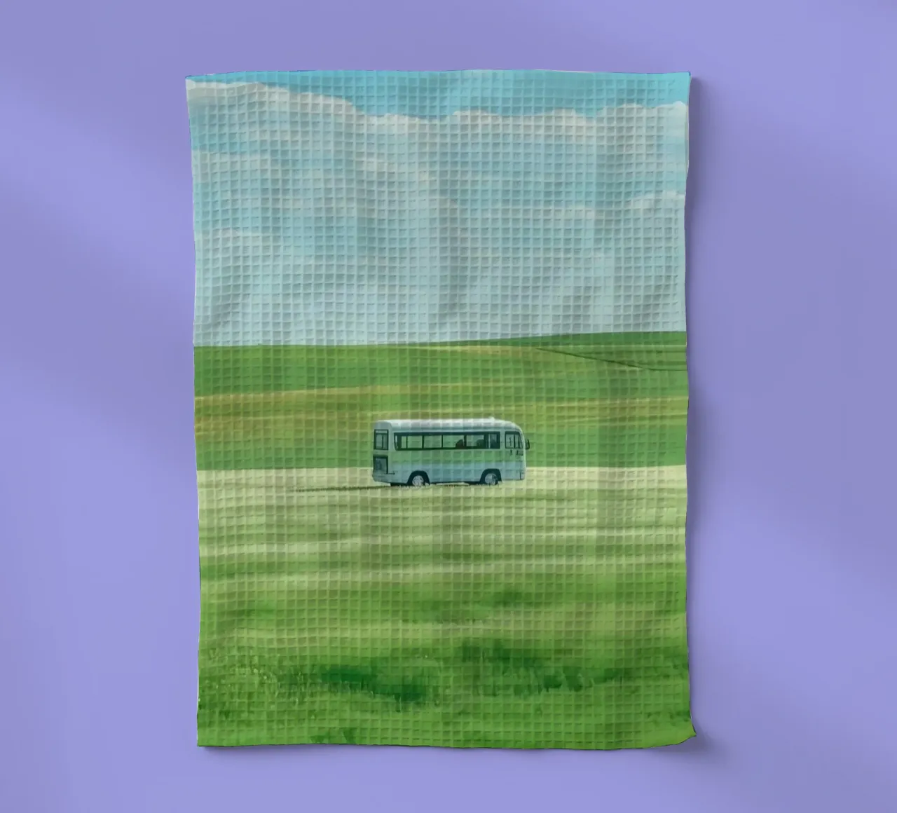 bus on field canovaccio da cucina da scoten