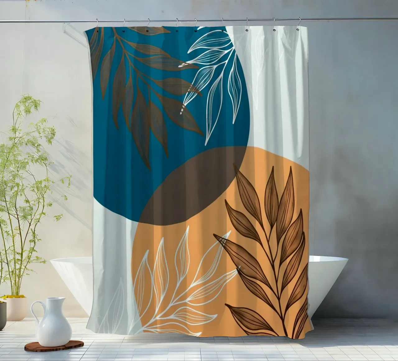 Boho Botanische Bladeren Canvas Print douchegordijn van Artistic-shop