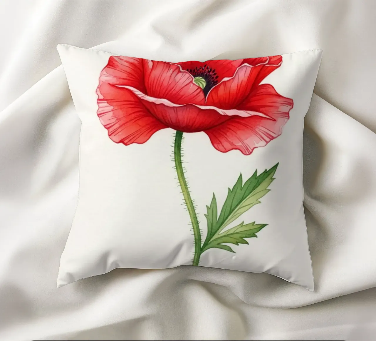 Papavero rosso vibrante: uno studio ad acquerello sul ricordo e sulla bellezza cuscino da Artistic-shop