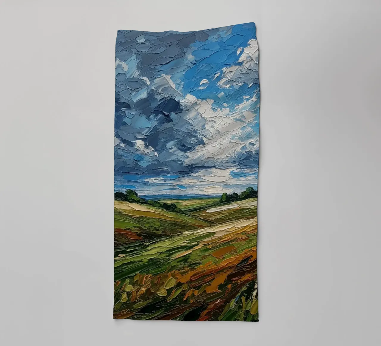 Impasto Fields Under a Dramatic Sky: A Textured Landscape towel by Artistic-shop