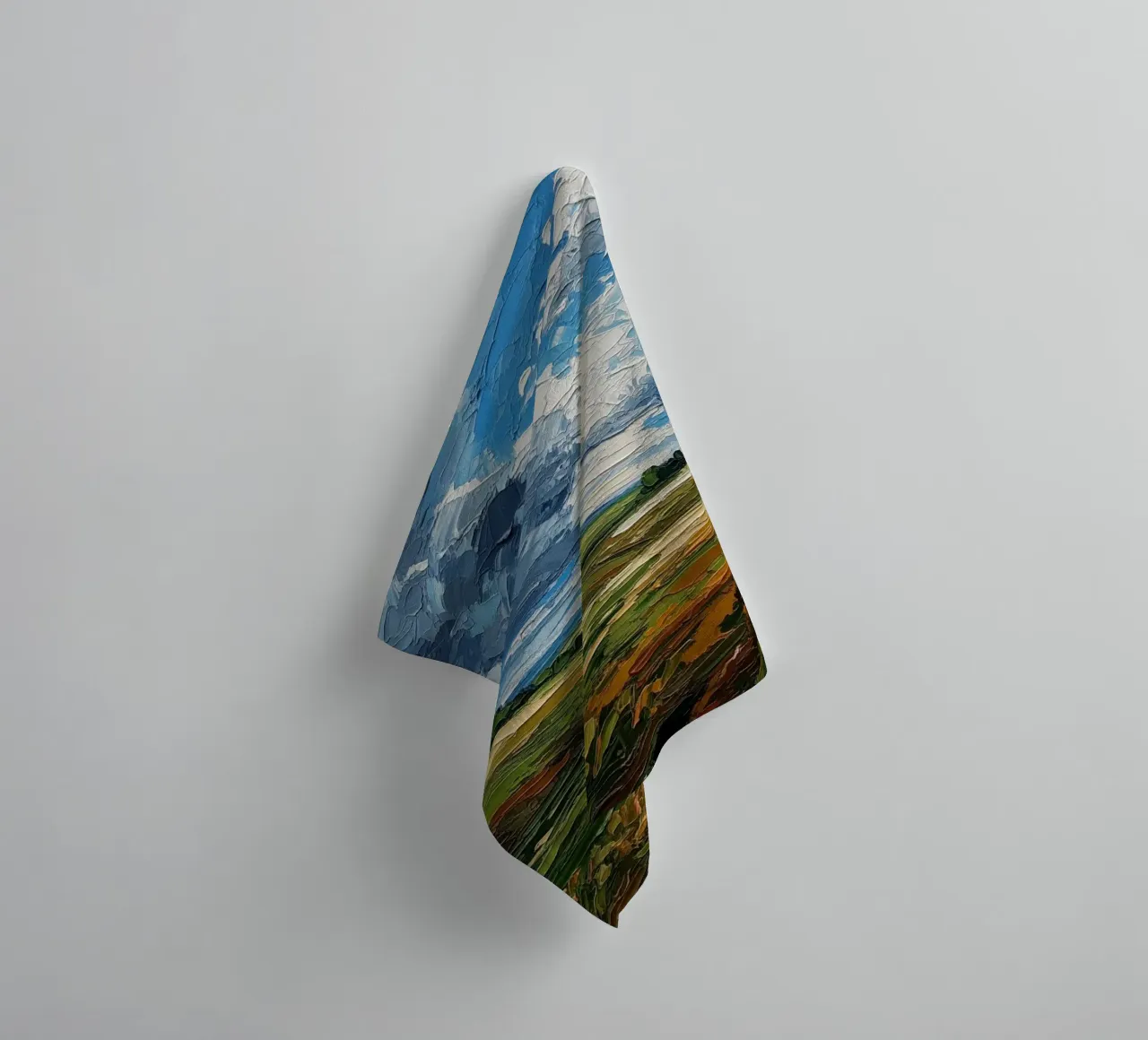Impasto Fields Under a Dramatic Sky: A Textured Landscape towel by Artistic-shop