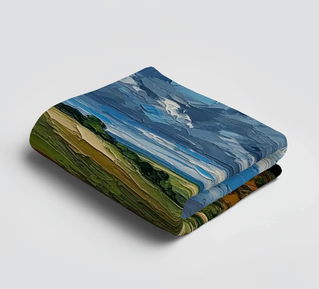 Impasto Fields Under a Dramatic Sky: A Textured Landscape towel by Artistic-shop