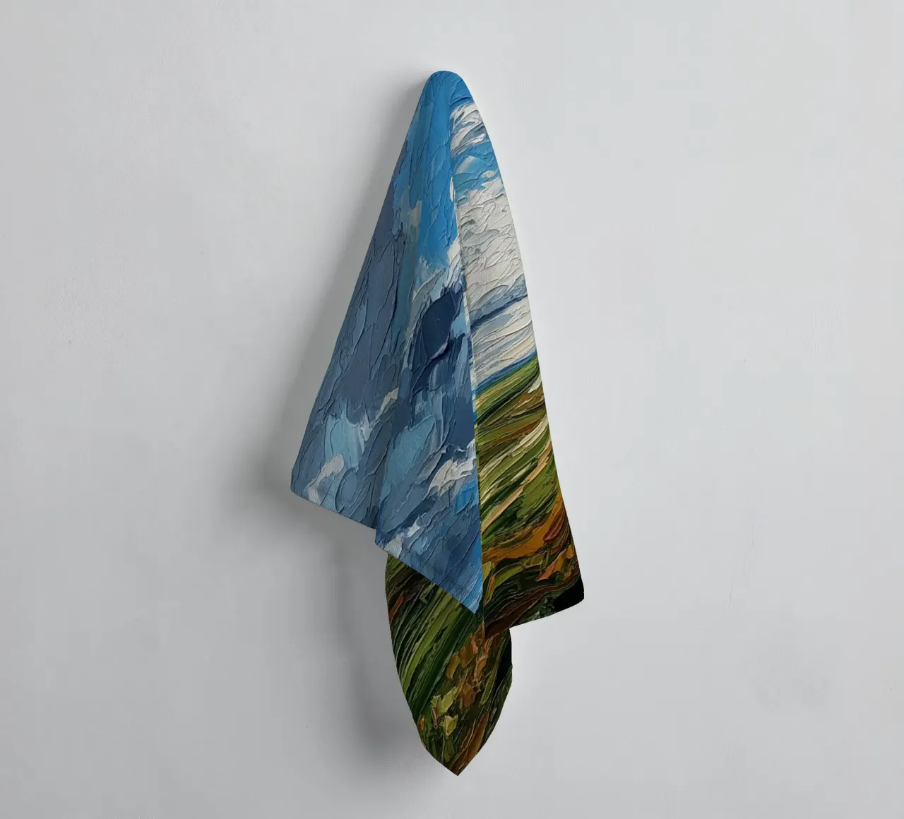 Impasto Fields Under a Dramatic Sky: A Textured Landscape towel by Artistic-shop