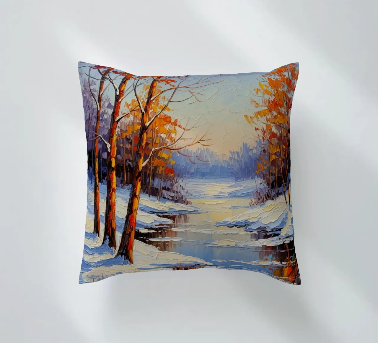 Serenità invernale: Un paesaggio impressionista a texture cuscino da Artistic-shop
