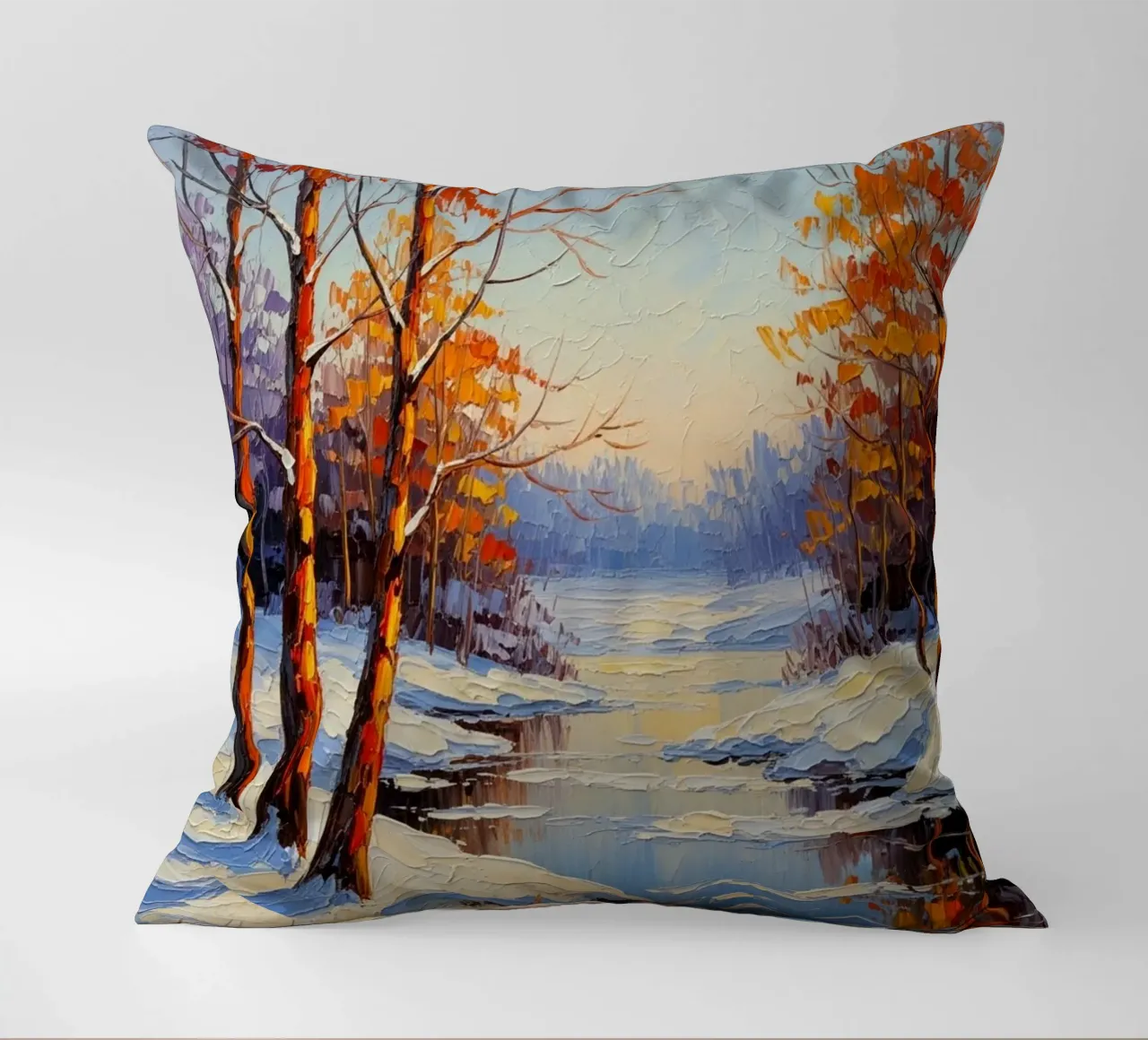 Serenità invernale: Un paesaggio impressionista a texture cuscino da Artistic-shop