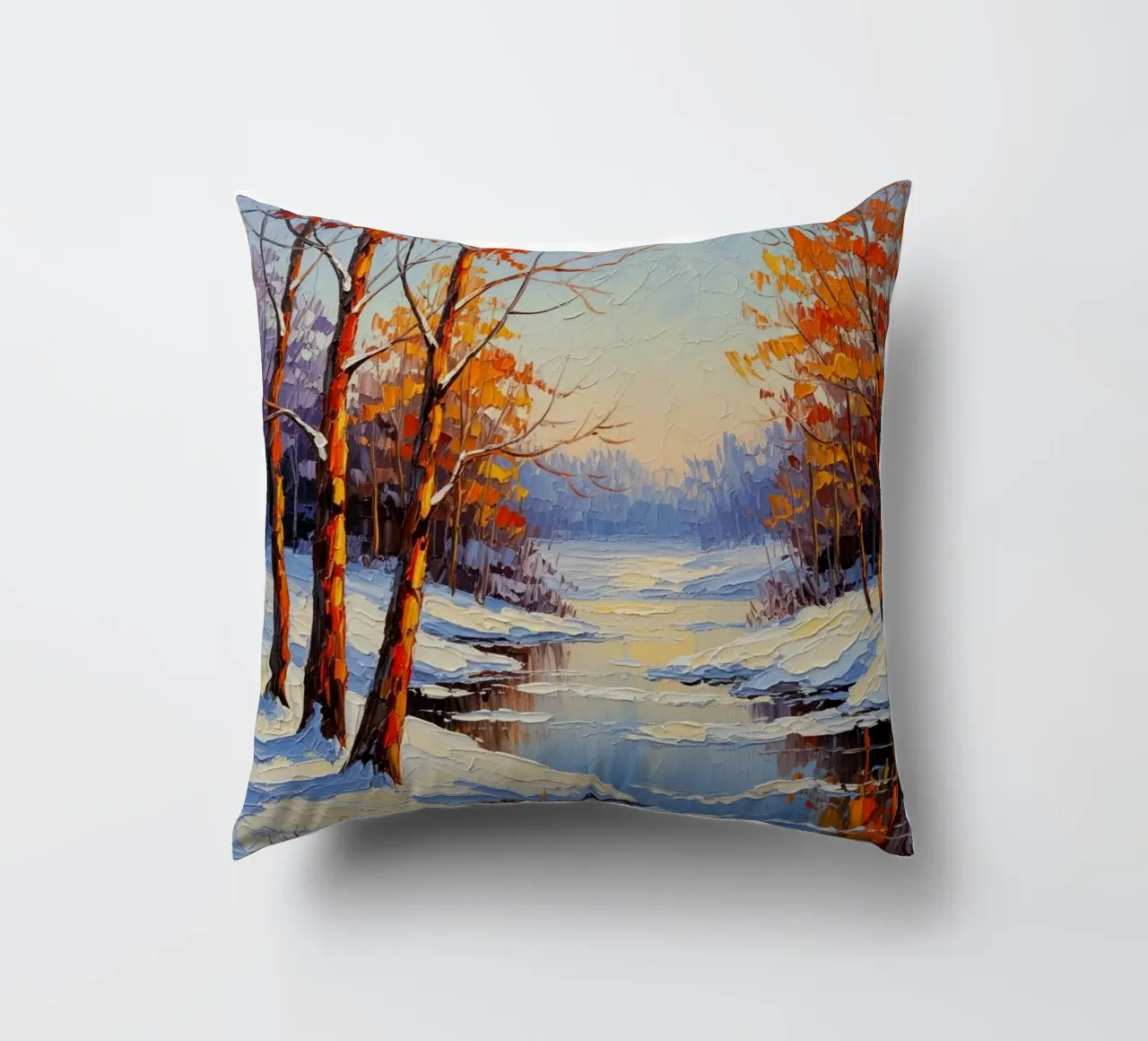 Serenità invernale: Un paesaggio impressionista a texture cuscino da Artistic-shop
