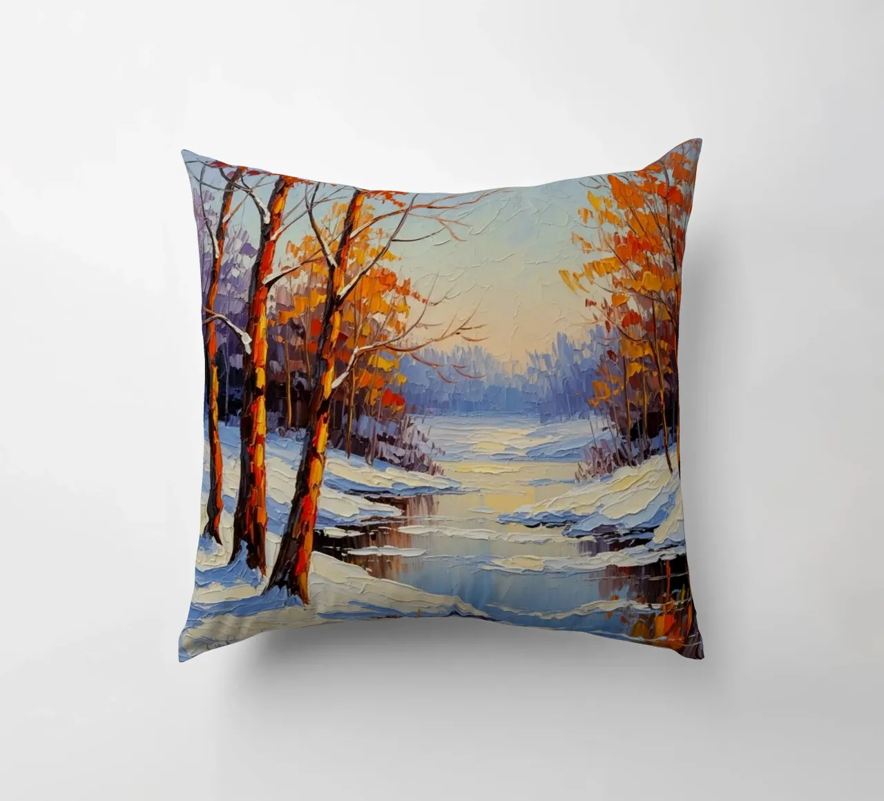 Serenità invernale: Un paesaggio impressionista a texture cuscino da Artistic-shop