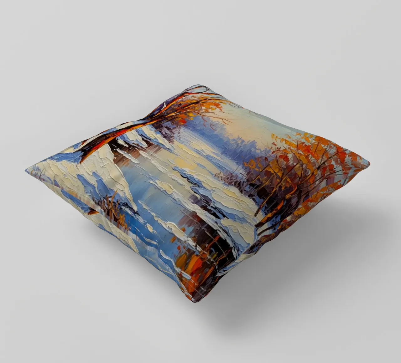 Serenità invernale: Un paesaggio impressionista a texture cuscino da Artistic-shop