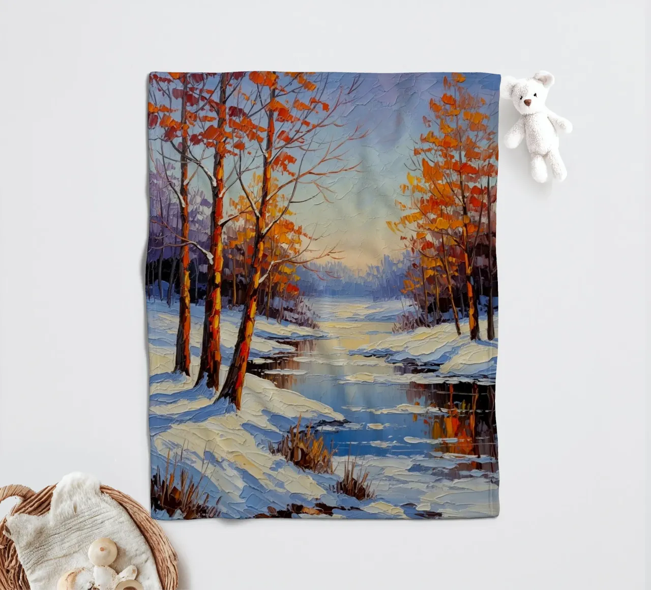 Serenità invernale: Un paesaggio impressionista a texture coperta in pile da Artistic-shop