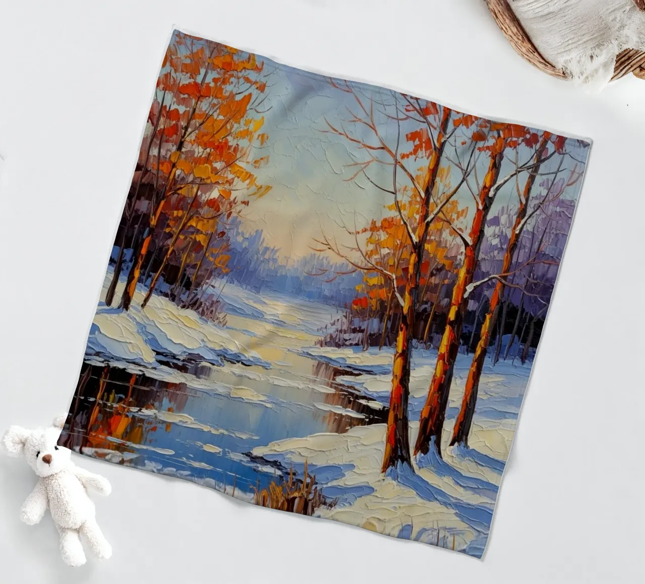 Serenità invernale: Un paesaggio impressionista a texture coperta in pile da Artistic-shop