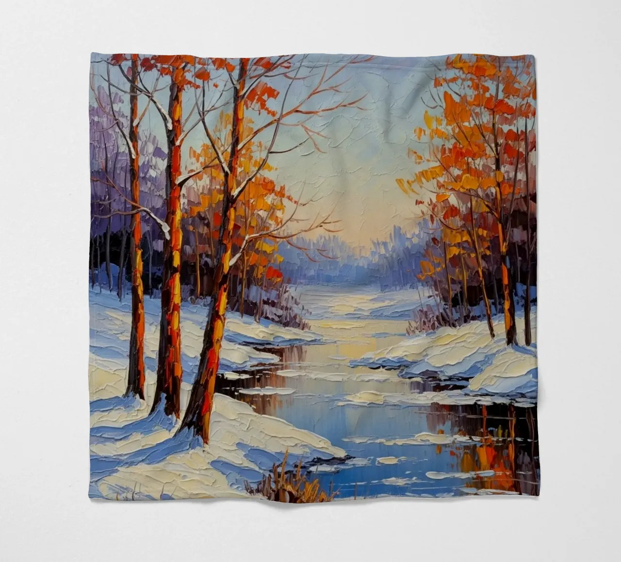 Serenità invernale: Un paesaggio impressionista a texture coperta in pile da Artistic-shop
