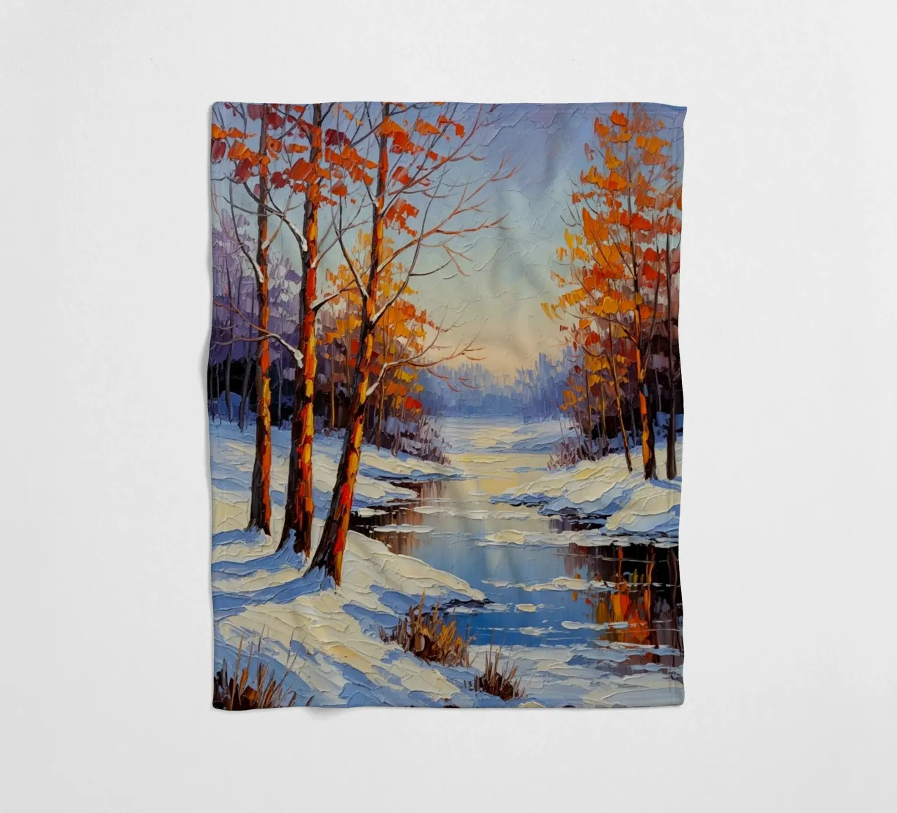 Serenità invernale: Un paesaggio impressionista a texture coperta in pile da Artistic-shop