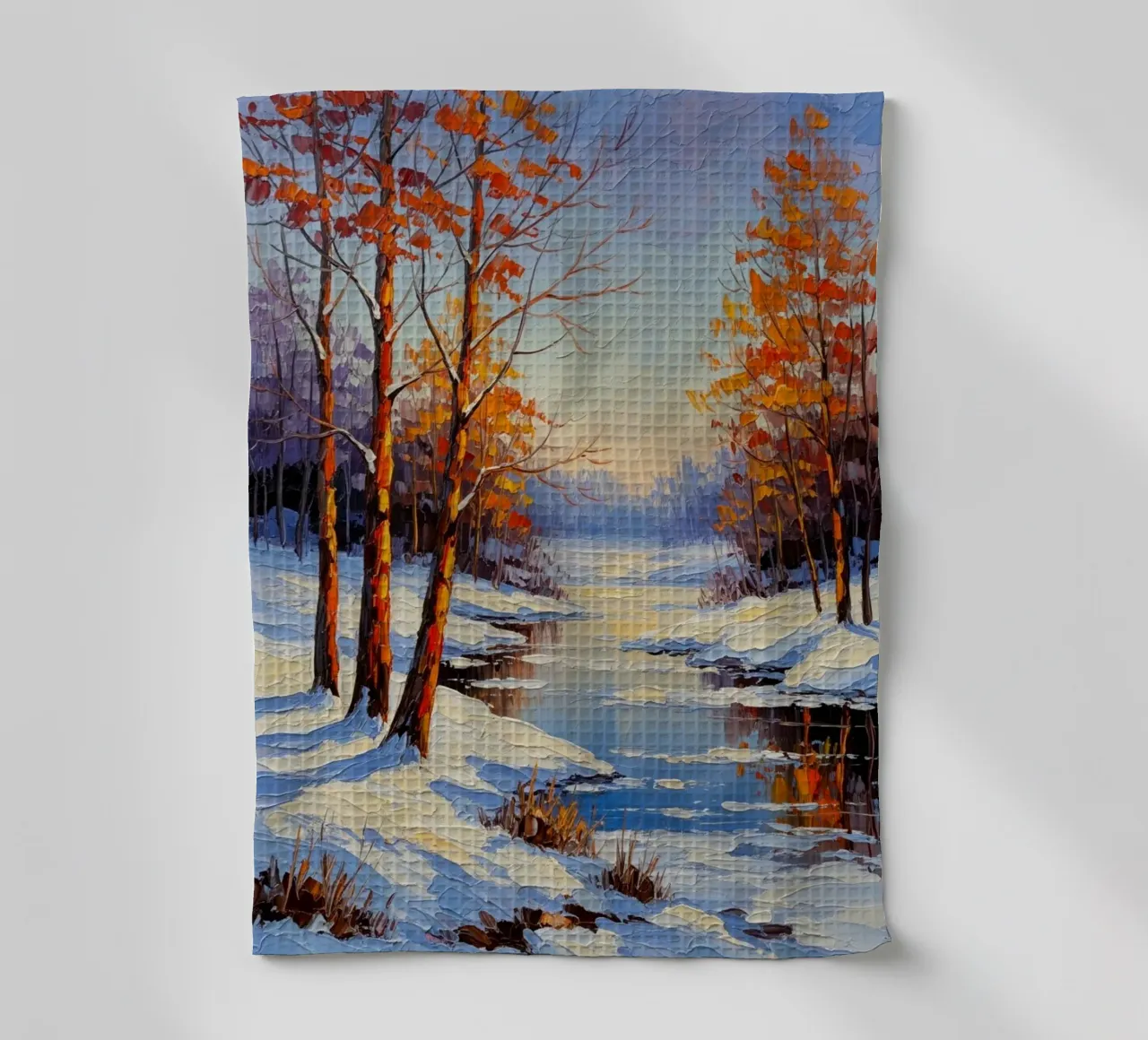 Serenità invernale: Un paesaggio impressionista a texture canovaccio da cucina da Artistic-shop