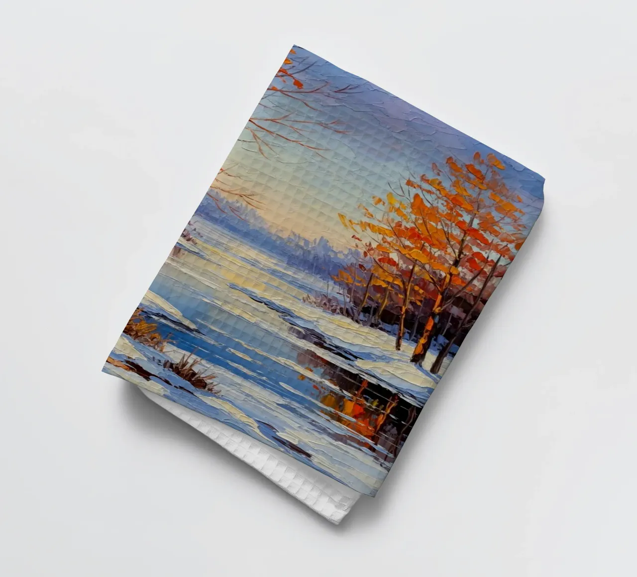 Serenità invernale: Un paesaggio impressionista a texture canovaccio da cucina da Artistic-shop