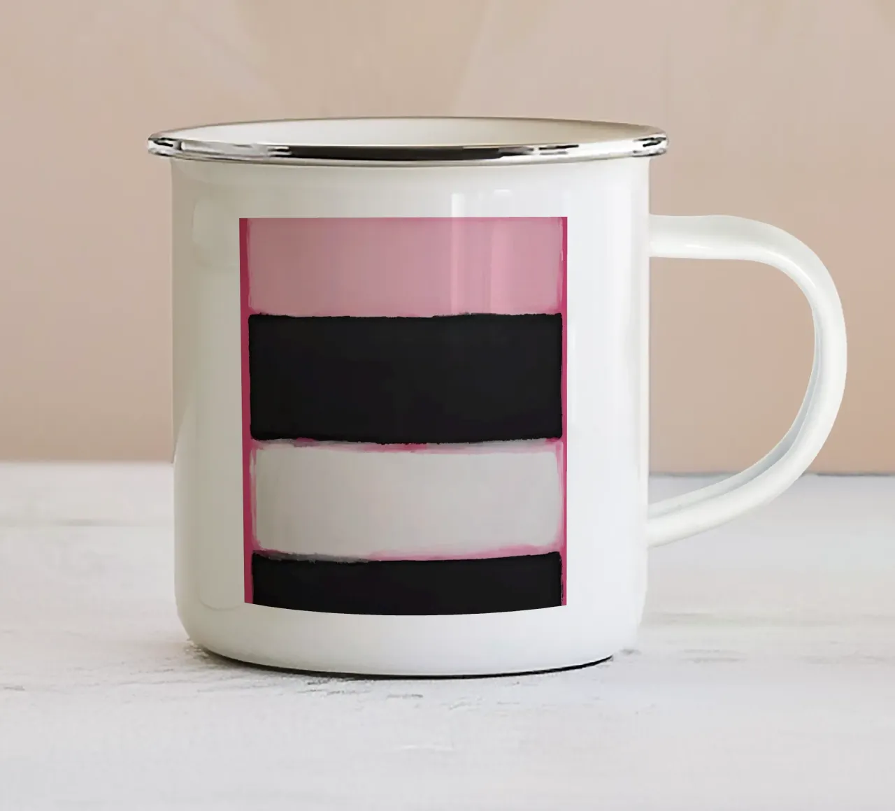 Pittura astratta con bande di colore rosa tazza in smalto da DesignDoodle