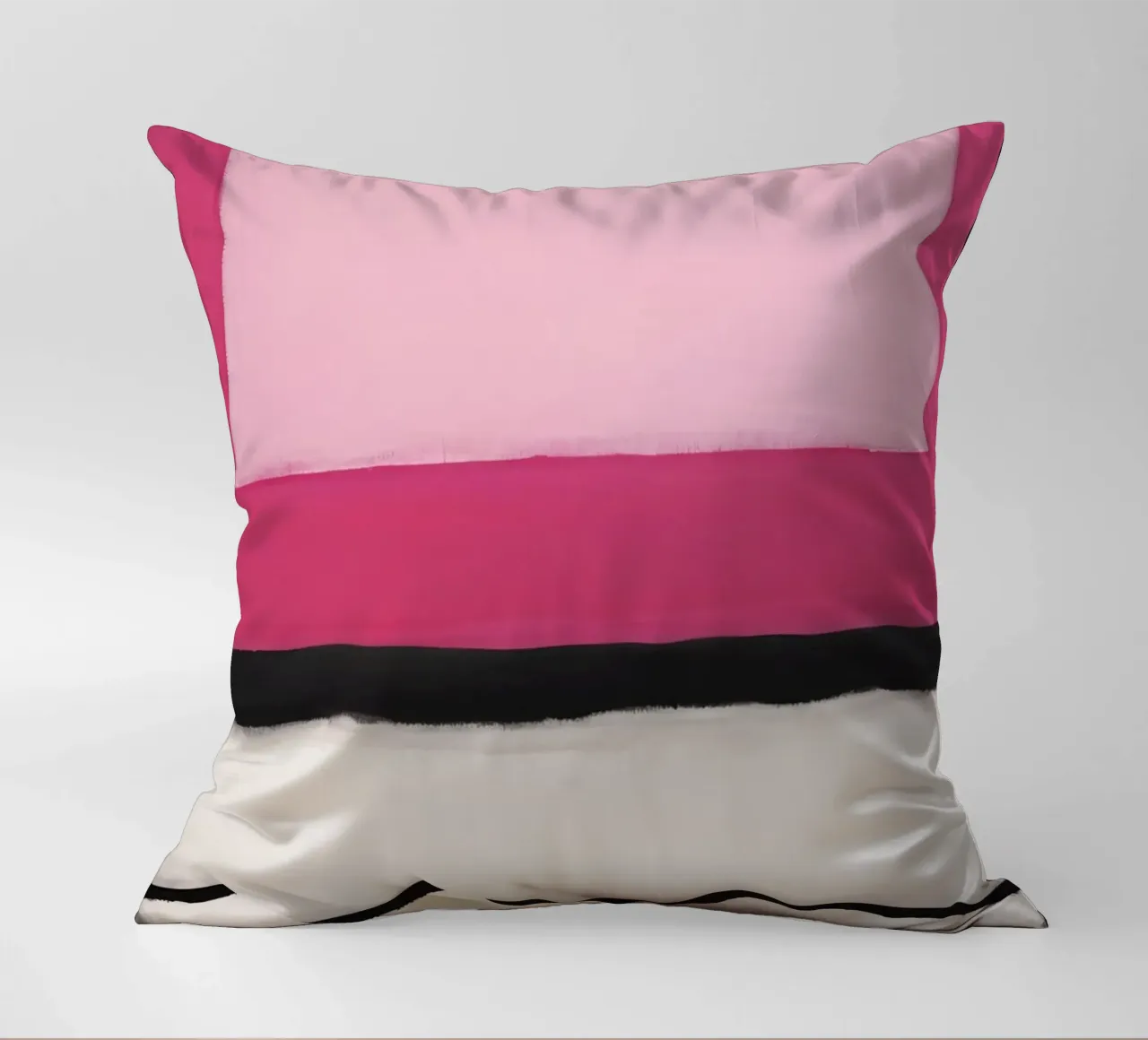 Pittura astratta con bande rosa, bianche e nere cuscino da DesignDoodle