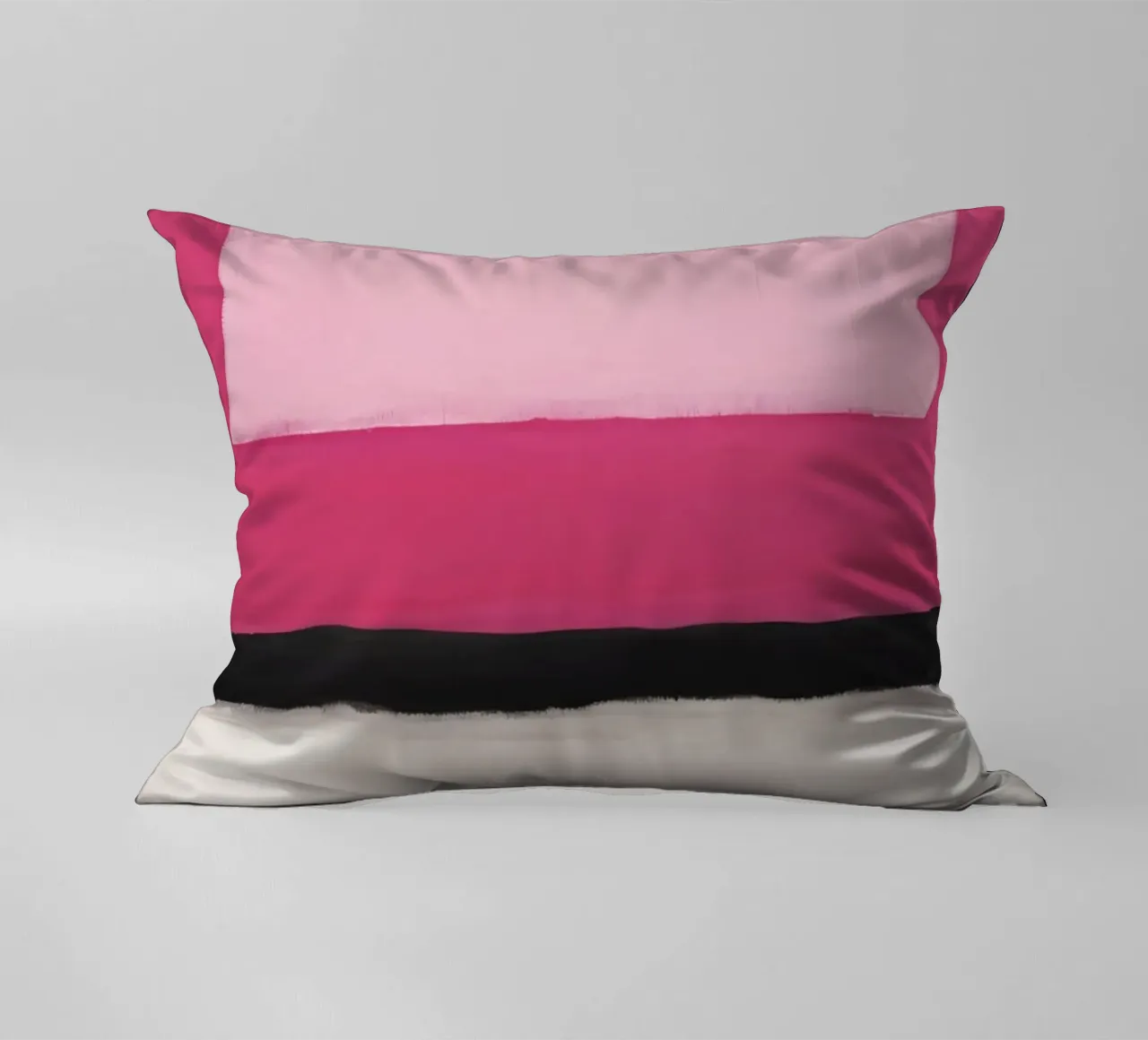 Pittura astratta con bande rosa, bianche e nere cuscino da DesignDoodle