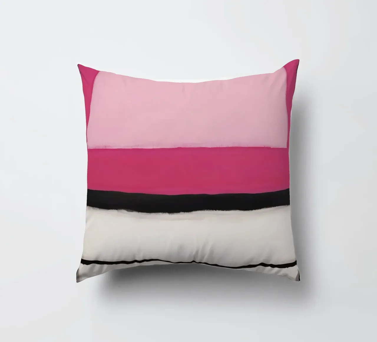 Pittura astratta con bande rosa, bianche e nere cuscino da DesignDoodle