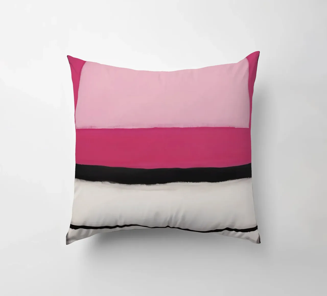 Pittura astratta con bande rosa, bianche e nere cuscino da DesignDoodle