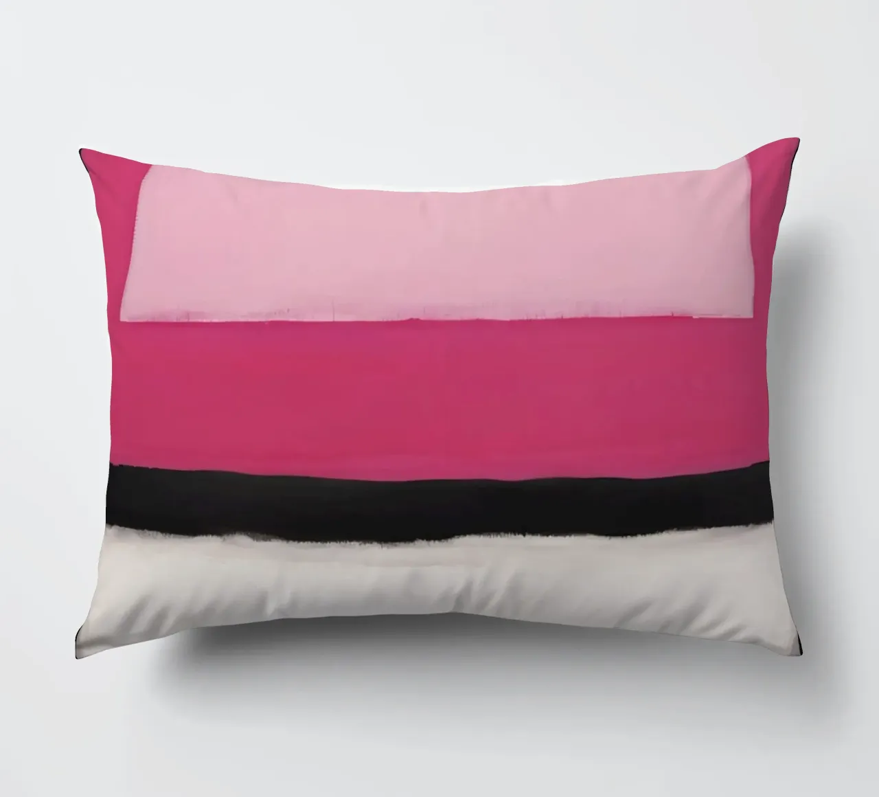 Pittura astratta con bande rosa, bianche e nere cuscino da DesignDoodle