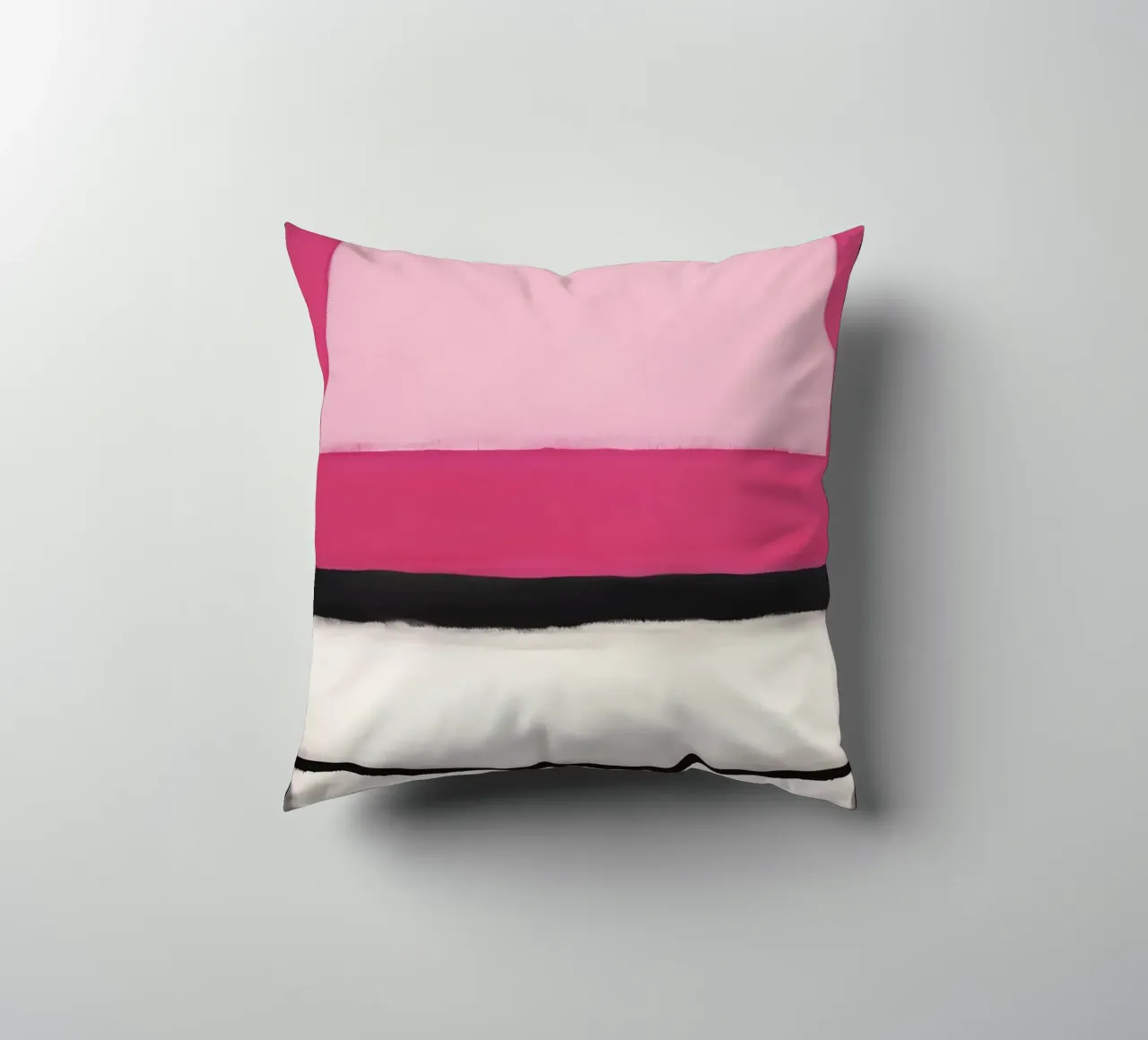 Pittura astratta con bande rosa, bianche e nere cuscino da DesignDoodle