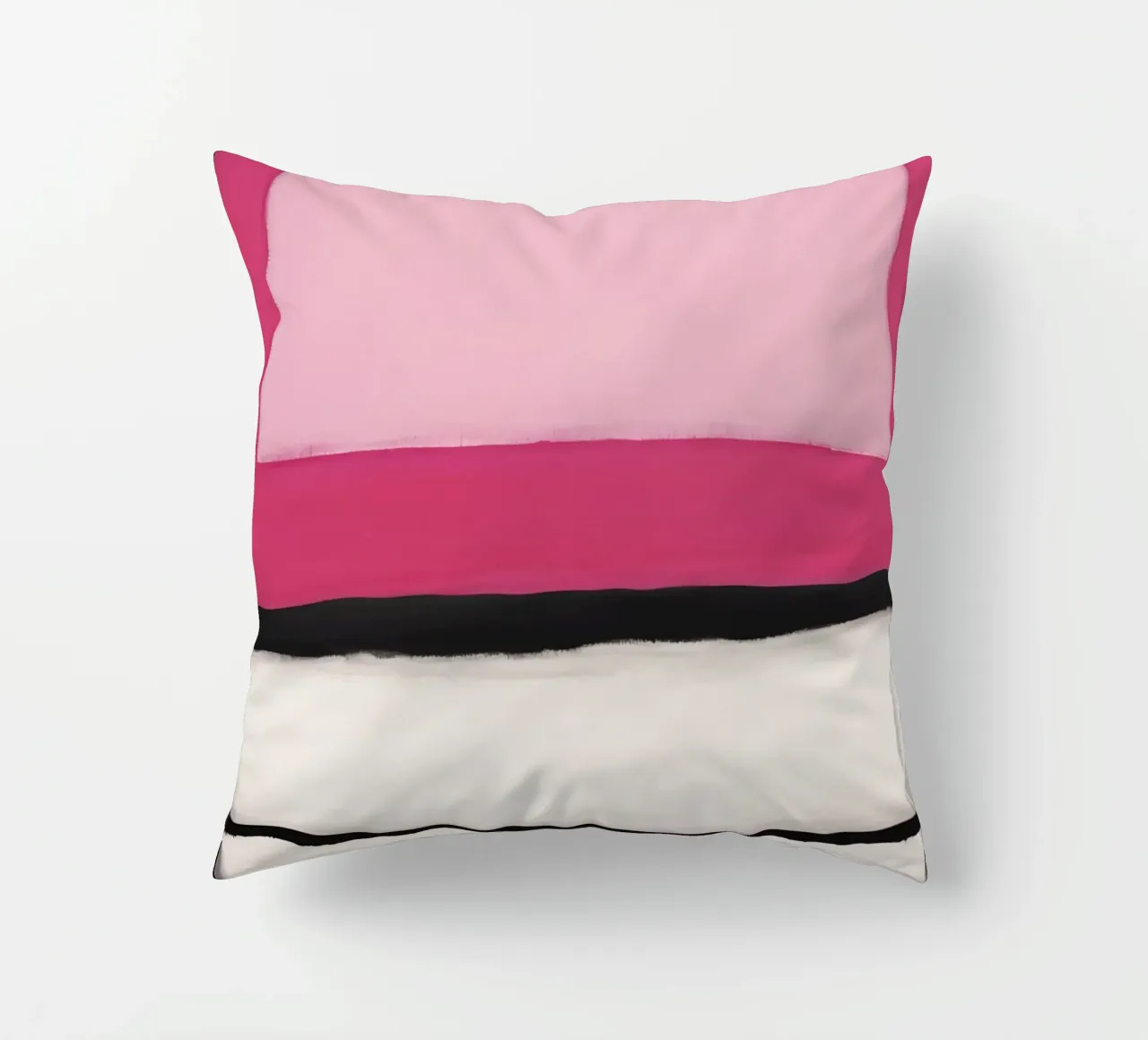Pittura astratta con bande rosa, bianche e nere cuscino da DesignDoodle