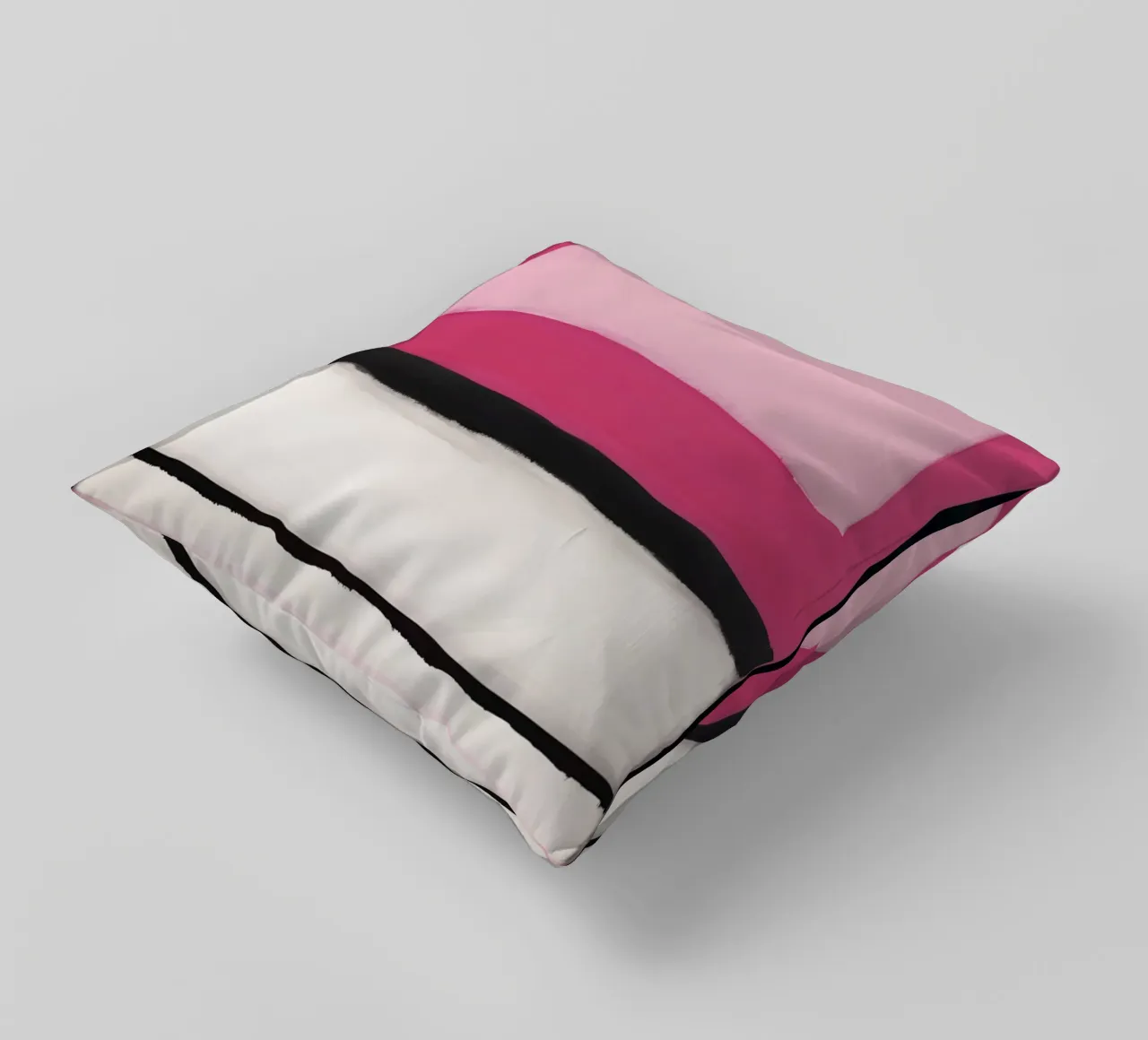 Pittura astratta con bande rosa, bianche e nere cuscino da DesignDoodle