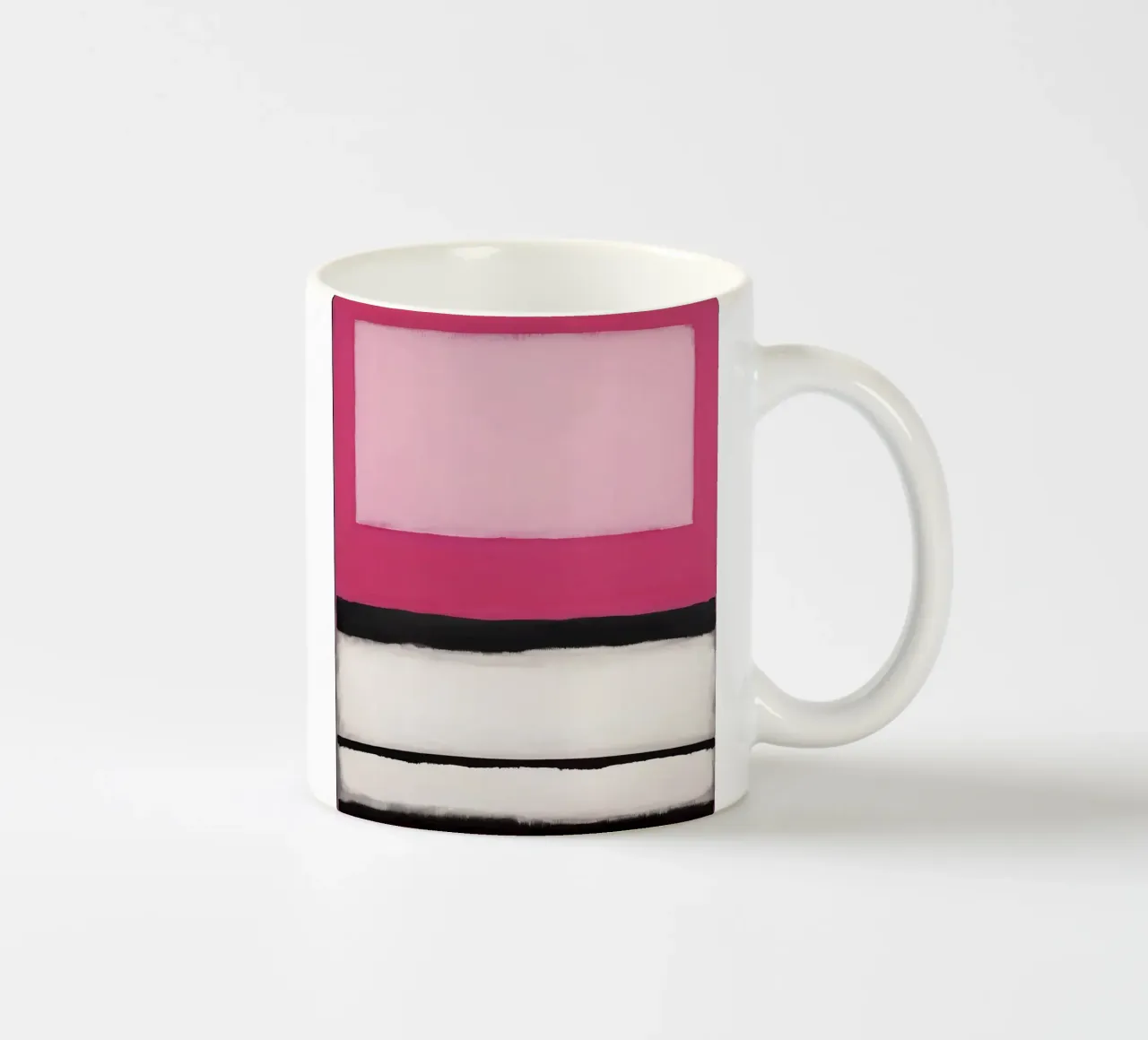 Pittura astratta con bande rosa, bianche e nere tazza in ceramica da DesignDoodle