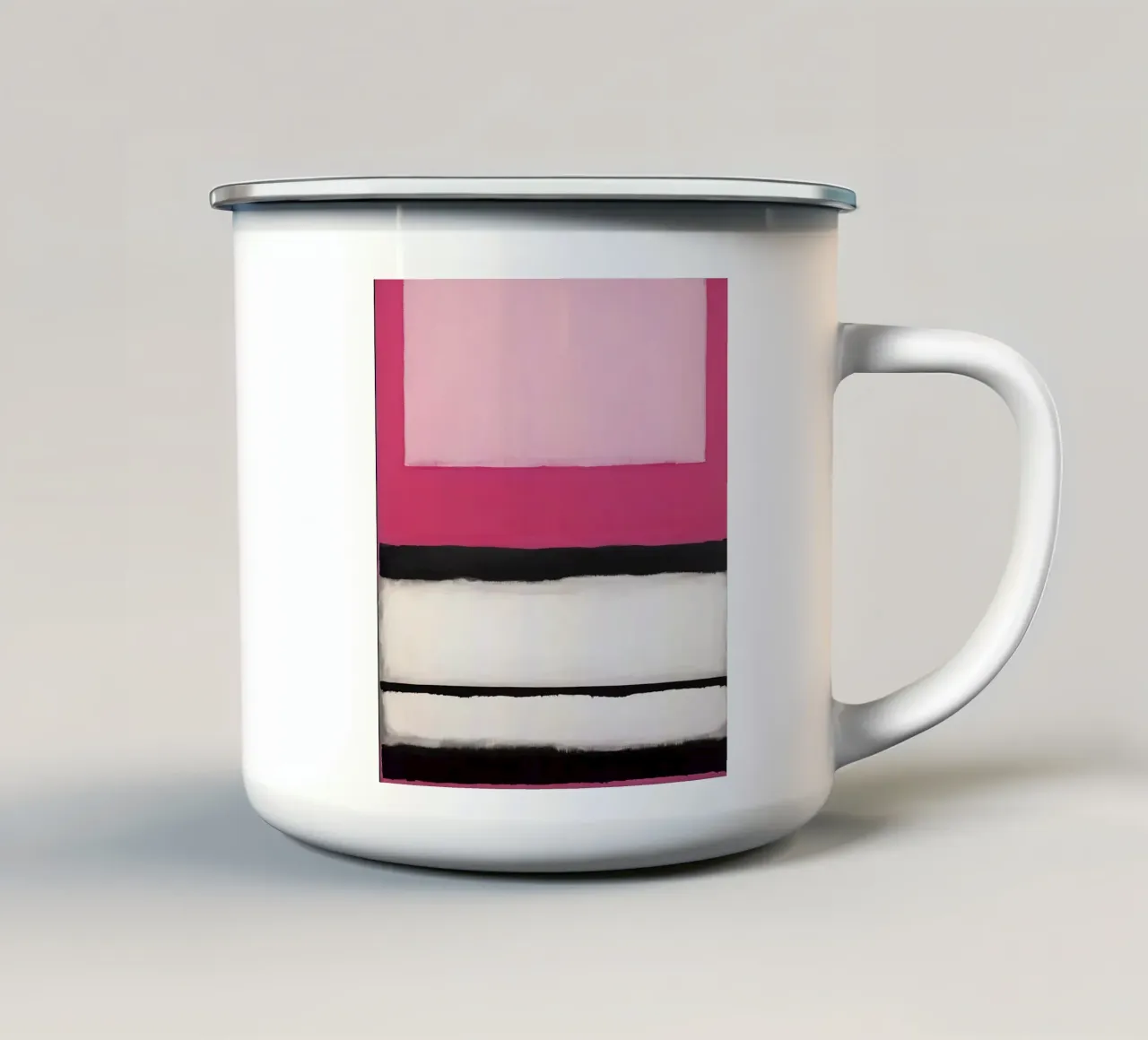 Pittura astratta con bande rosa, bianche e nere tazza in smalto da DesignDoodle
