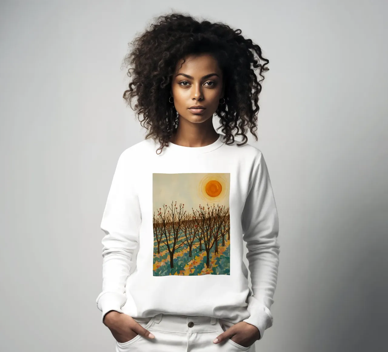 Paesaggio autunnale con sole e alberi spogli felpa da DesignDoodle