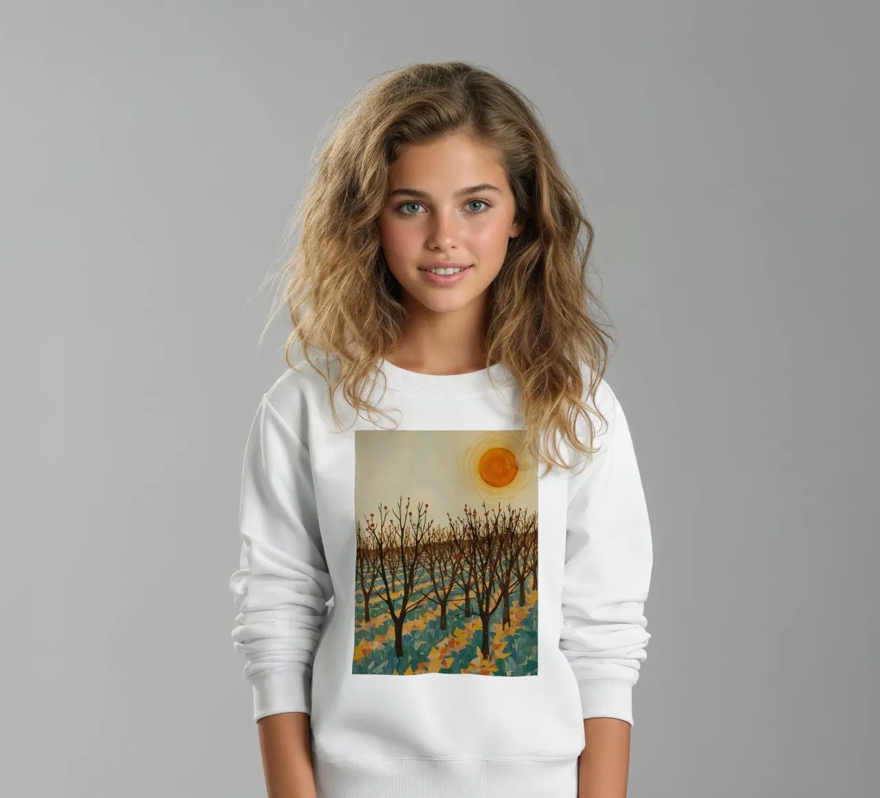 Paesaggio autunnale con sole e alberi spogli felpa bambino da DesignDoodle
