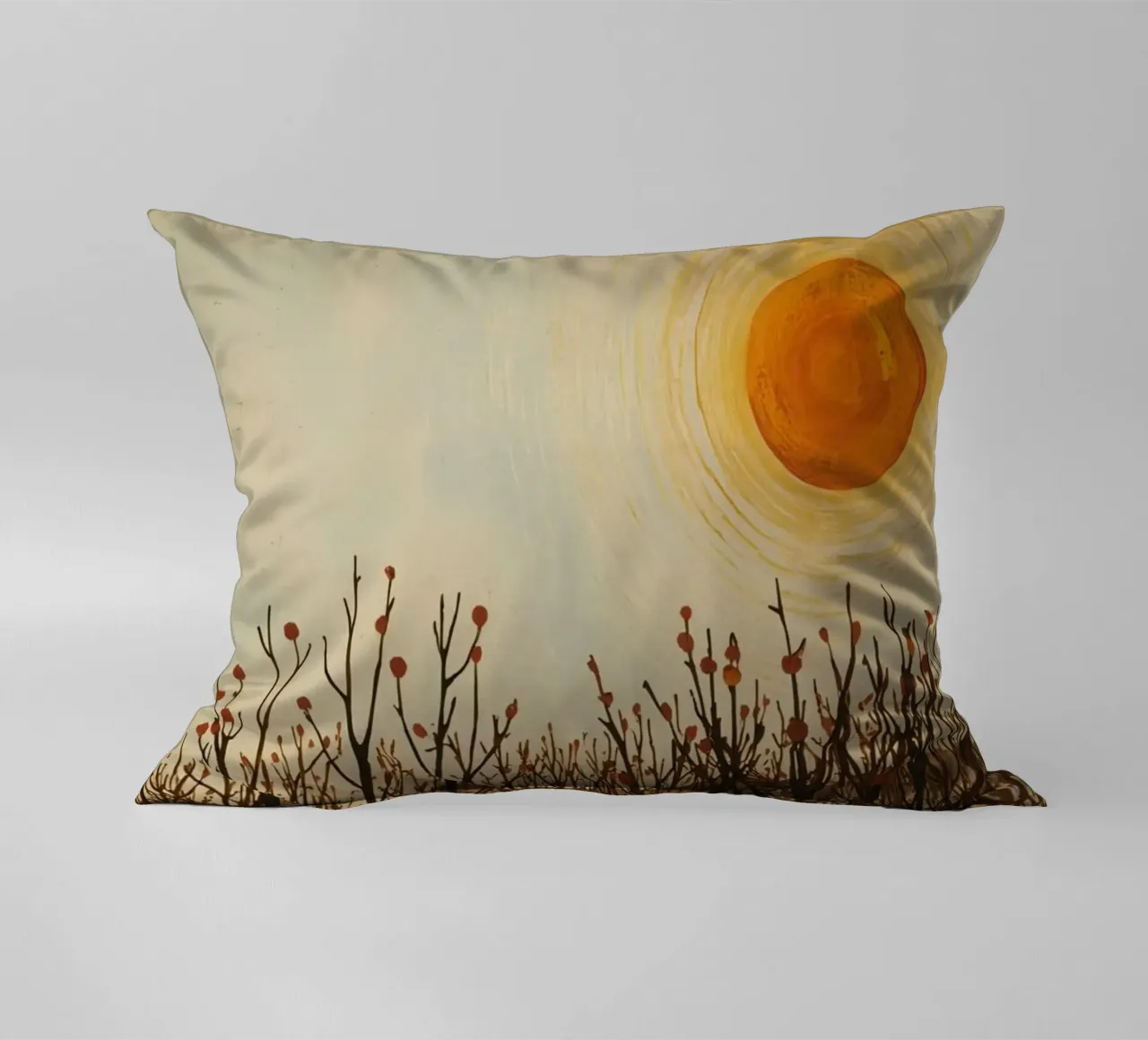 Paesaggio autunnale con sole e alberi spogli cuscino da DesignDoodle