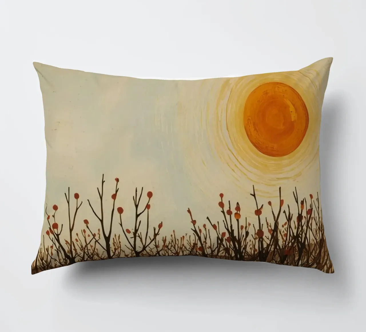 Paesaggio autunnale con sole e alberi spogli cuscino da DesignDoodle