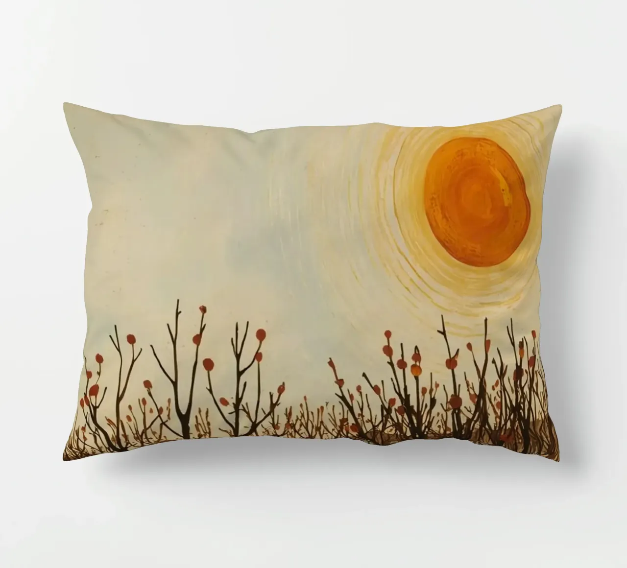 Paesaggio autunnale con sole e alberi spogli cuscino da DesignDoodle