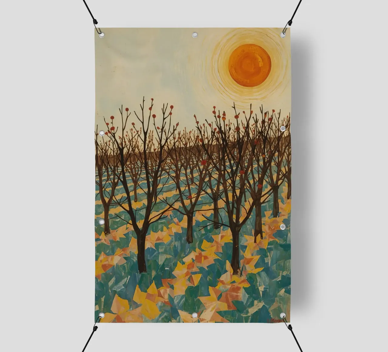 Paesaggio autunnale con sole e alberi spogli telo in pvc da DesignDoodle
