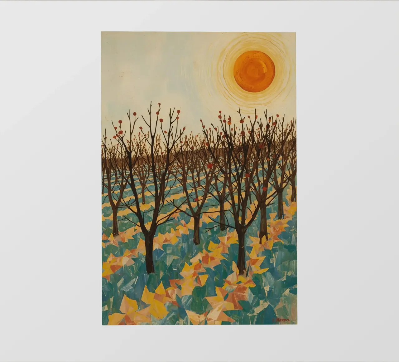 Paesaggio autunnale con sole e alberi spogli telo in pvc da DesignDoodle