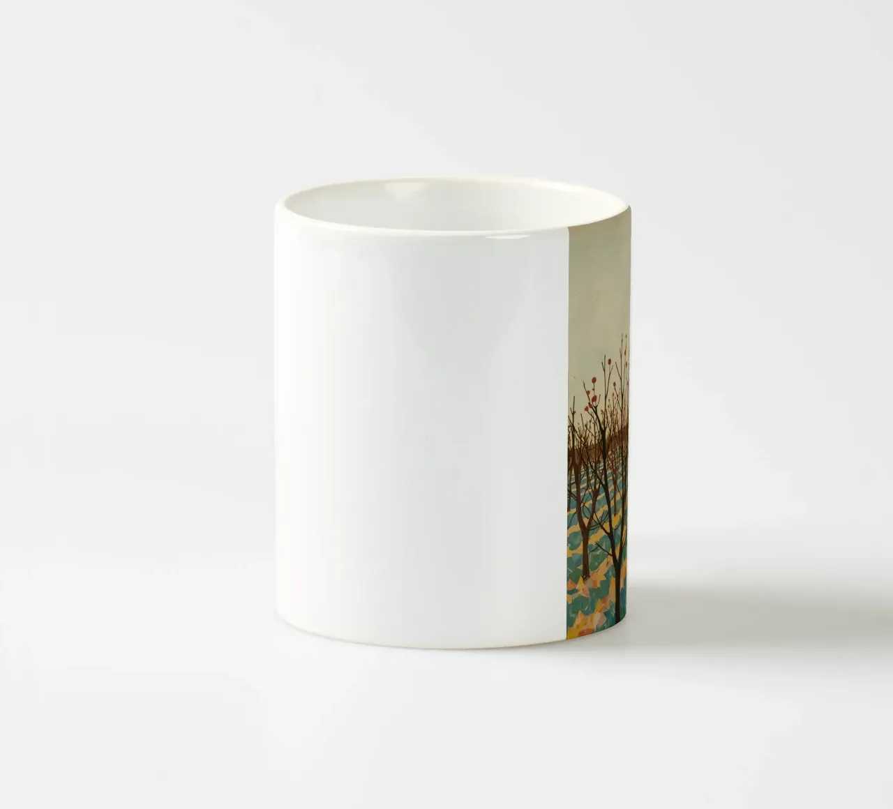 Paesaggio autunnale con sole e alberi spogli tazza in ceramica da DesignDoodle