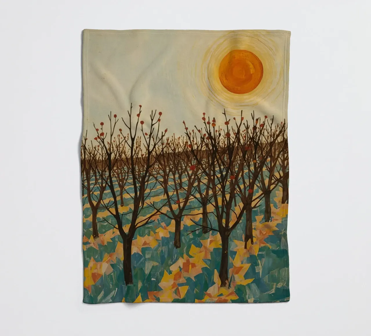 Paesaggio autunnale con sole e alberi spogli coperta in pile da DesignDoodle