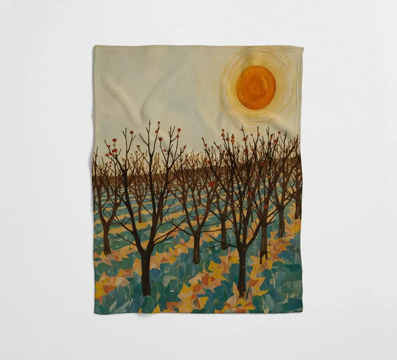 Paesaggio autunnale con sole e alberi spogli coperta in pile da DesignDoodle