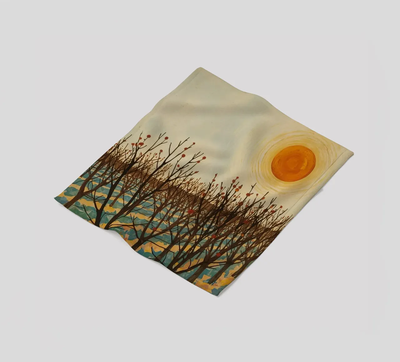 Paesaggio autunnale con sole e alberi spogli coperta in pile da DesignDoodle